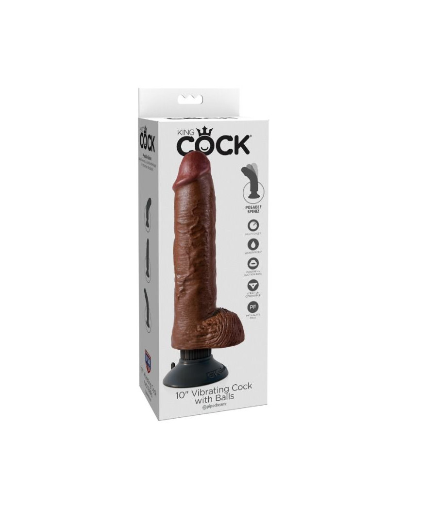 KING COCK - GODE VIBRATEUR AVEC TESTICULES 25.5 CM COULEUR MARRON