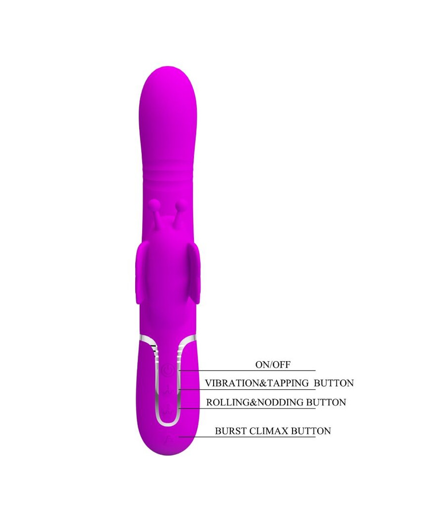 PRETTY LOVE - VIBRADOR RABBIT MULTIFUNCIÓN 4 EN 1 MARIPOSA FUCSIA