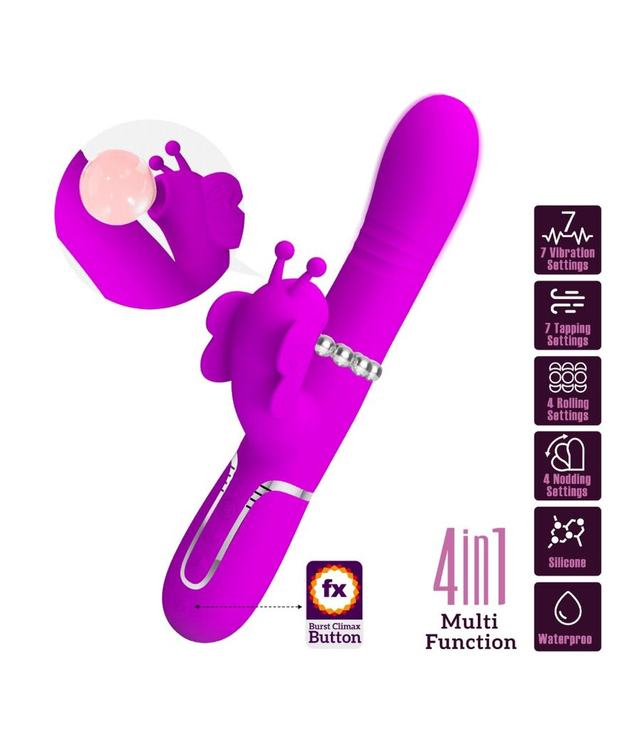 PRETTY LOVE - VIBRADOR RABBIT MULTIFUNCIÓN 4 EN 1 MARIPOSA FUCSIA