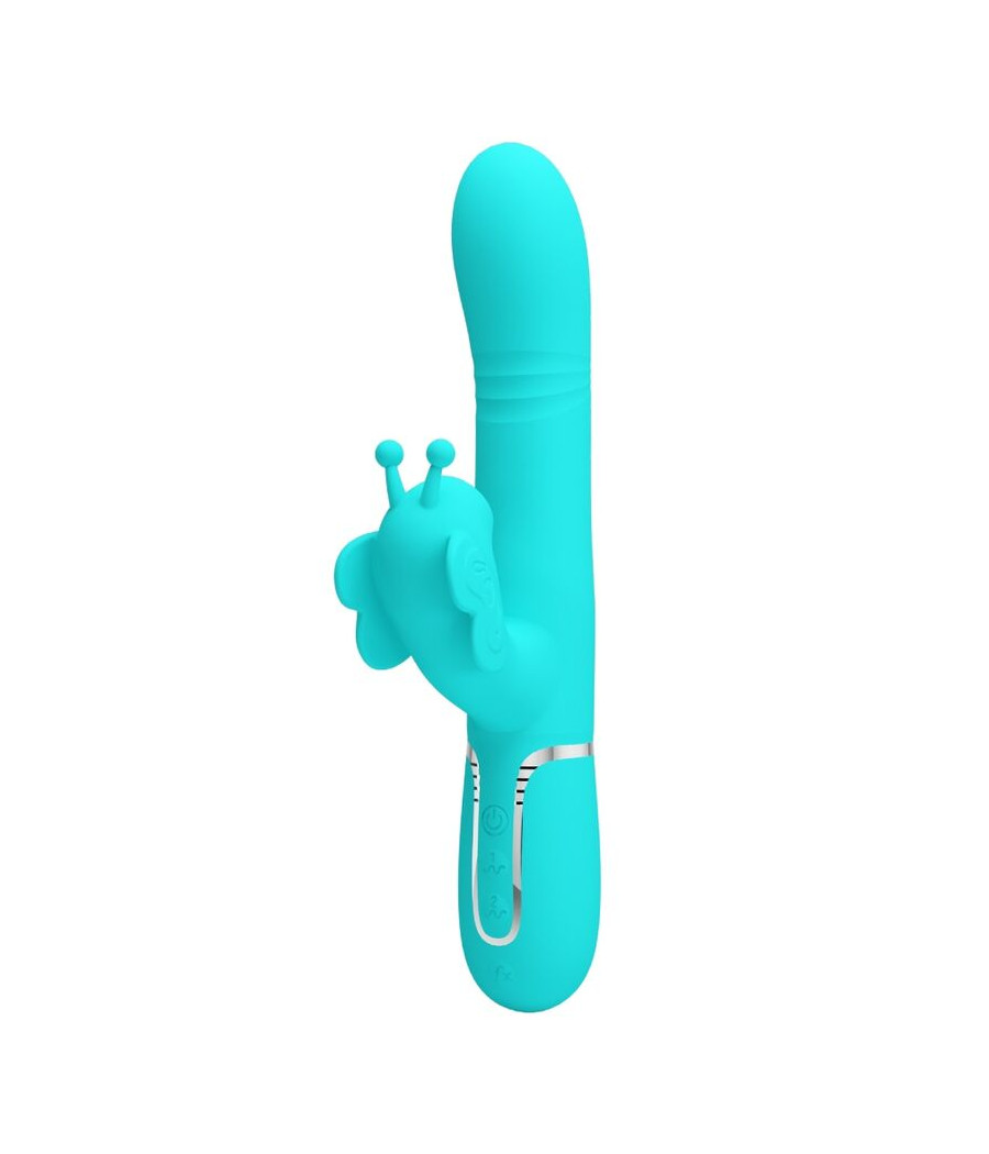 PRETTY LOVE - VIBRATORE MULTIFUNZIONE RABBIT 4 IN 1 FARFALLA VERDE ACQUA
