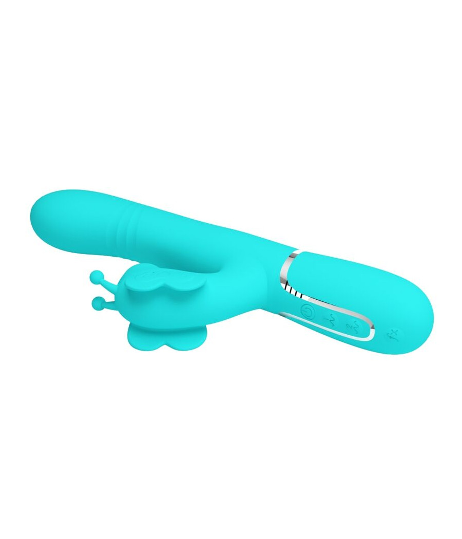 PRETTY LOVE - VIBRADOR RABBIT MULTIFUNCIÓN 4 EN 1 MARIPOSA VERDE AGUA
