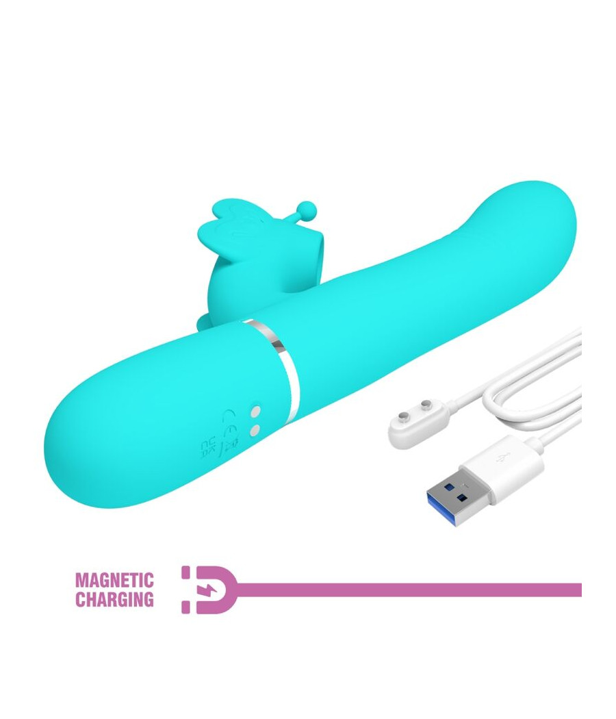 PRETTY LOVE - VIBRADOR COELHO MULTIFUNÇÕES 4 EM 1 BUTTERFLY AQUA VERDE