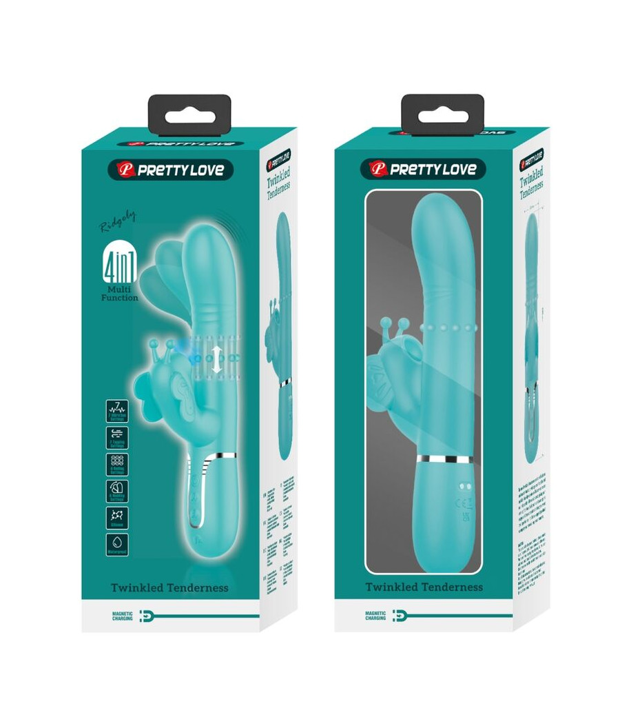 PRETTY LOVE - MULTIFUNCTION RABBIT VIBRATOR 4 IN 1 BUTTERFLY AQUA GREEN