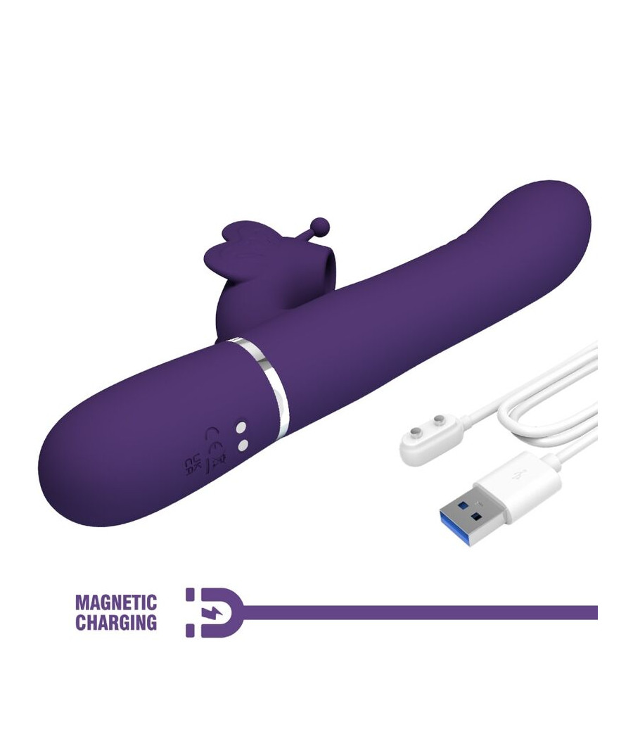 PRETTY LOVE - VIBRADOR RABBIT MULTIFUNCIÓN 4 EN 1 MARIPOSA MORADO