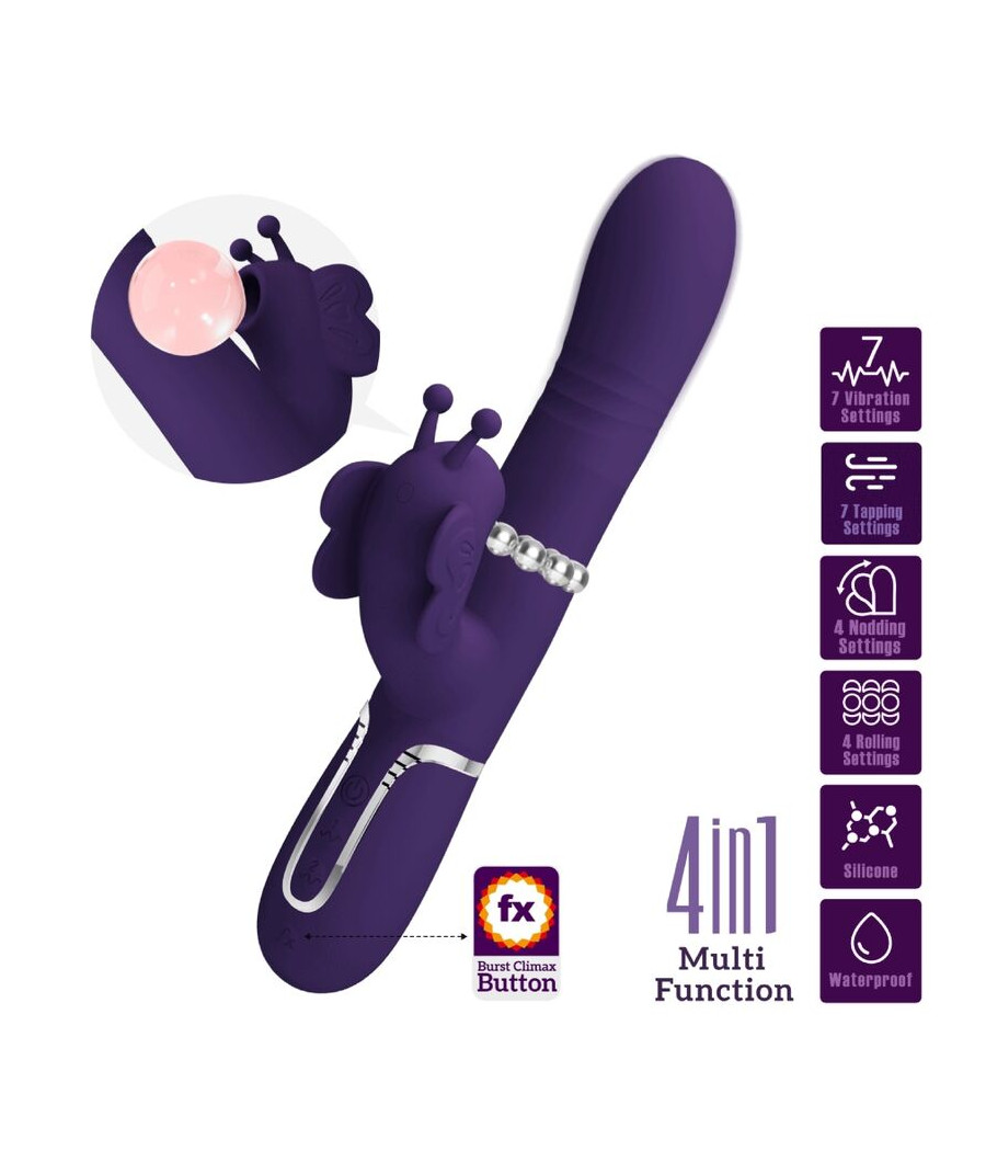 PRETTY LOVE - MULTIFUNCTION RABBIT VIBRATOR 4 IN 1 BUTTERFLY PURPLE