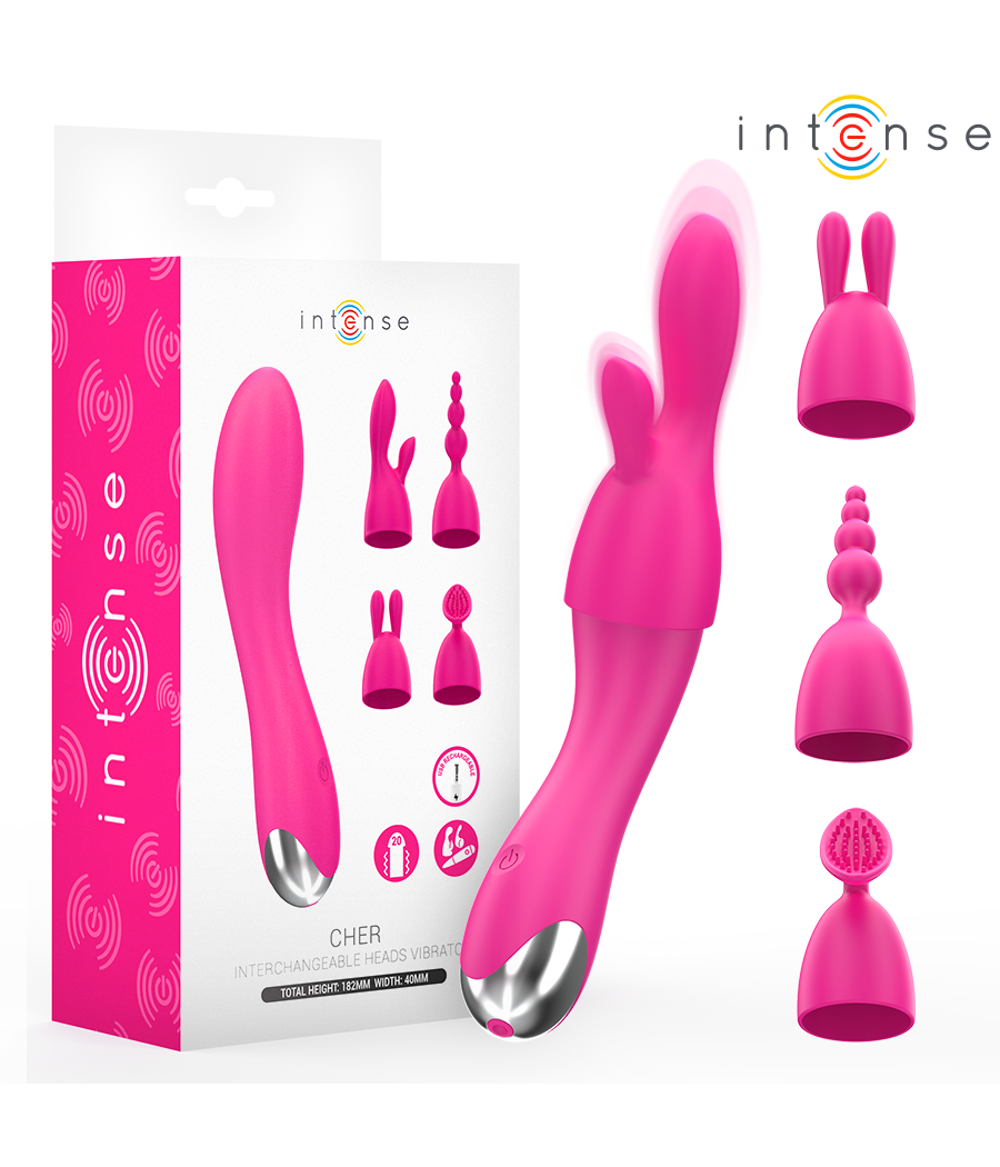 INTENSE - VIBRATORE CHER CON 20 MODALITÀ E TESTINE INTERCAMBIABILI