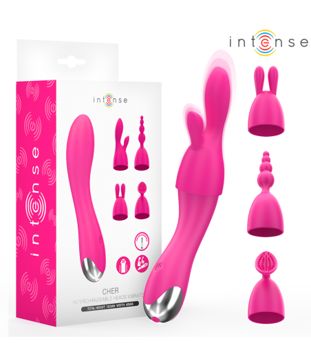 INTENSE - VIBRATEUR CHER AVEC 20 MODES DE MOUVEMENTS ET EMBOUTS INTERCHANGEABLES