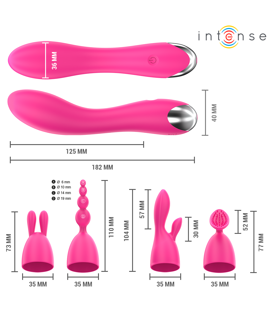 INTENSE - CHER VIBRATOR MIT 20 MUSTER UND AUSTAUSCHBAREN AUFSÄTZEN