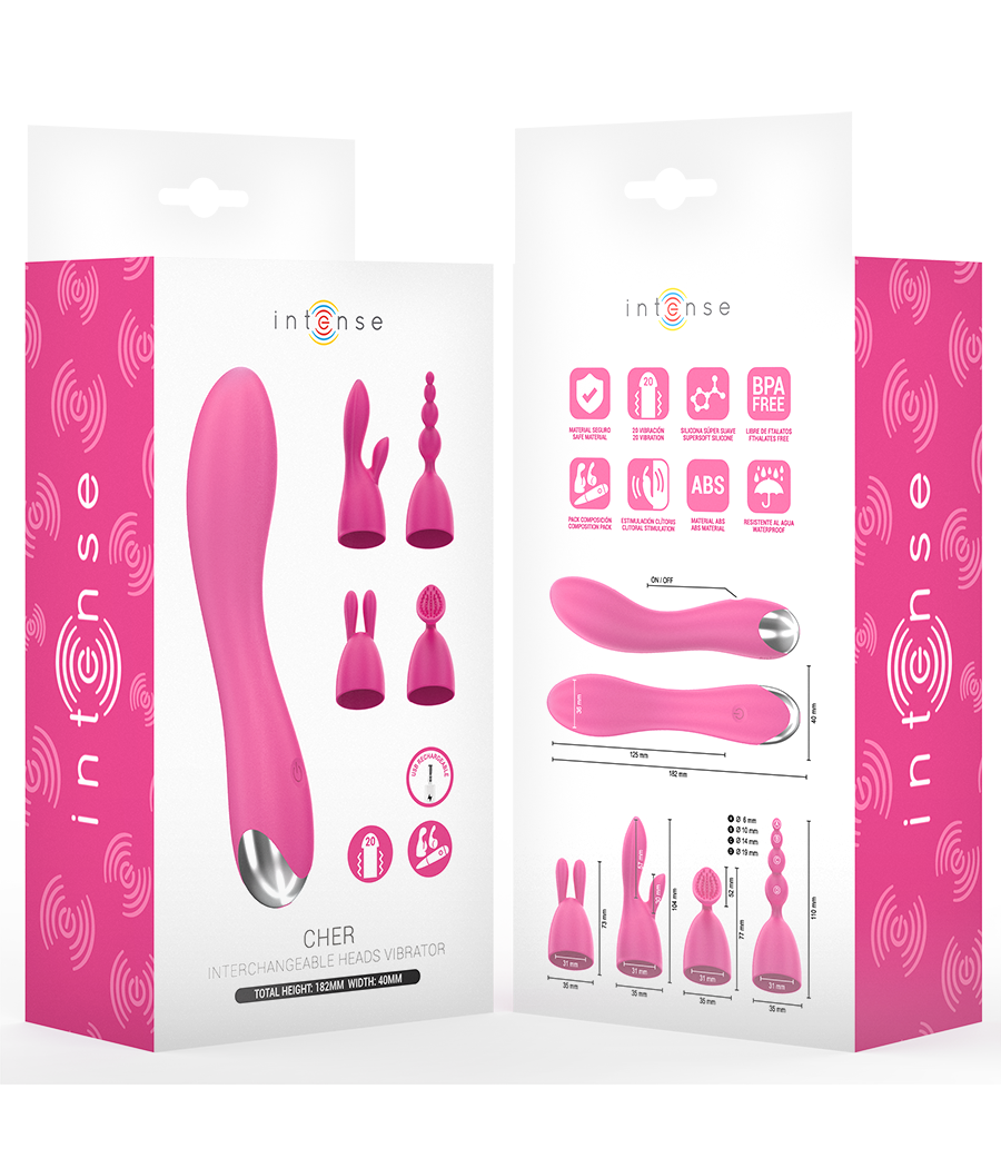 INTENSE - VIBRATEUR CHER AVEC 20 MODES DE MOUVEMENTS ET EMBOUTS INTERCHANGEABLES