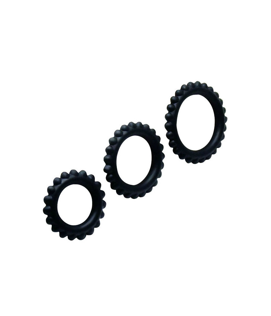 BAILE - TITAN SET 3 PZ ANELLI PER IL CAZZO NERO 2.8 + 2.4 + 1.9 CM