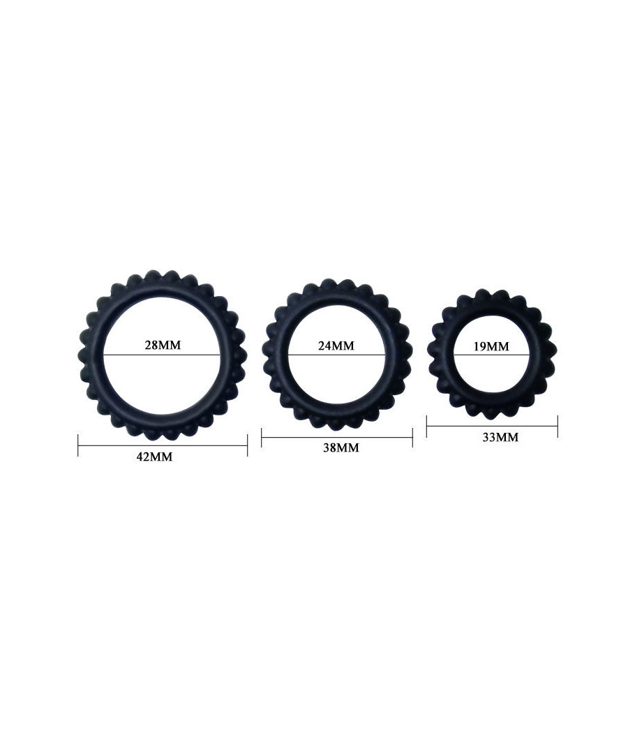 BAILE - TITAN SET 3PCS COCK RING BLACK 2.8 + 2.4 + 1.9 CM