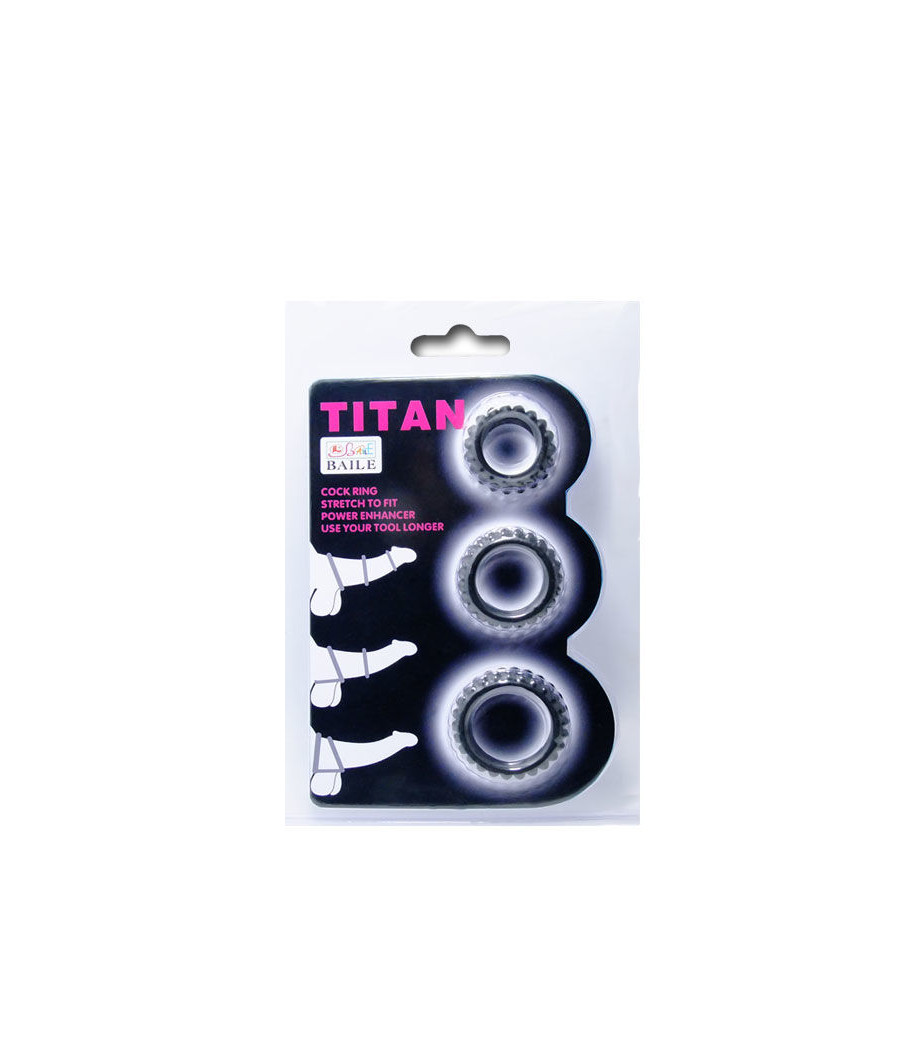 BAILE - TITAN SET 3 PZ ANELLI PER IL CAZZO NERO 2.8 + 2.4 + 1.9 CM
