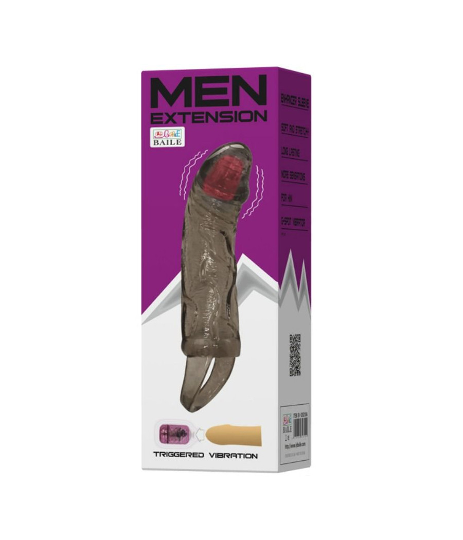 BAILE - GAINE DEXTENSION DE PÉNIS AVEC VIBRATION ET SANGLE POUR TESTICULES 13.5 CM