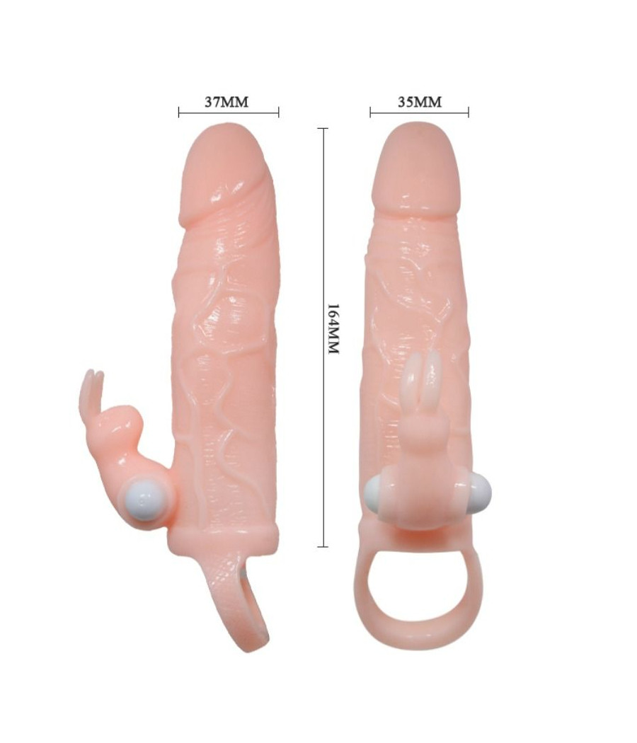 BAILE - BRAVE MAN FUNDA PENE CON RABBIT VIBRADOR 16.5 CM NATURAL