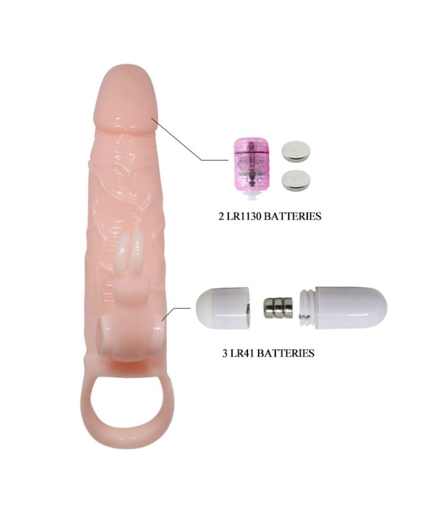 BAILE - BRAVE MAN PENIS COVER WITH RABBIT AND DOUBLE ENGINE FLESH 16.5 CM