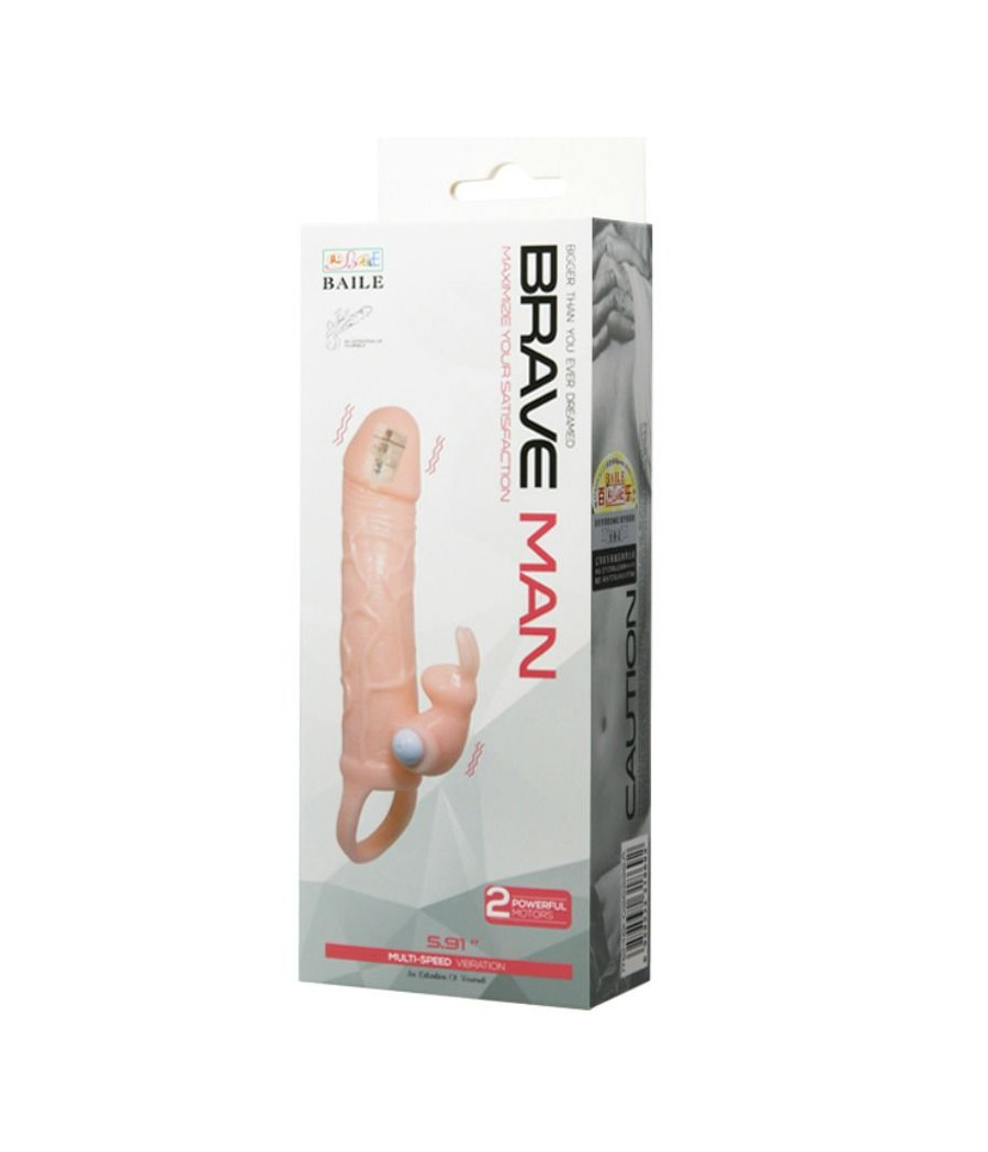 BAILE - BRAVE MAN FUNDA PENE CON RABBIT VIBRADOR 16.5 CM NATURAL