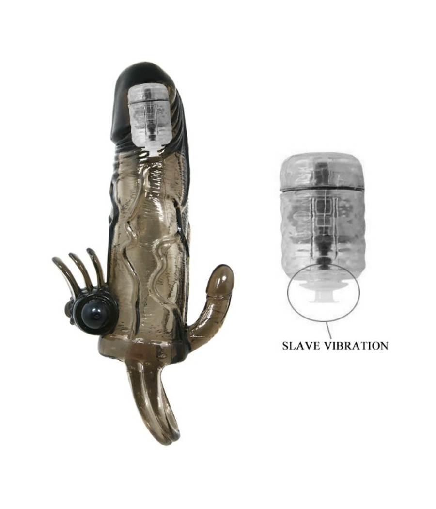 BAILE - COUVRE-PÉNIS BRAVE MAN AVEC STIMULATION CLITO ET ANAL DOUBLE BULLET NOIR 16.5 CM