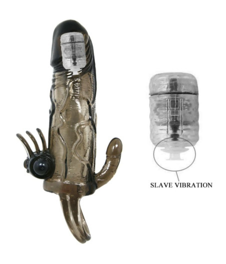 BAILE - CAPA PARA PÉNIS BRAVE MAN COM ESTIMULAÇÃO CLITÓRICA E ANAL DUPLA BALA PRETA 16.5 CM