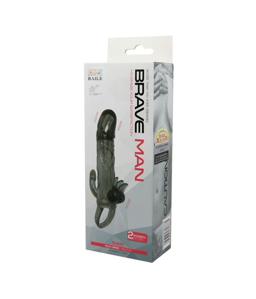 BAILE - COUVRE-PÉNIS BRAVE MAN AVEC STIMULATION CLITO ET ANAL DOUBLE BULLET NOIR 16.5 CM