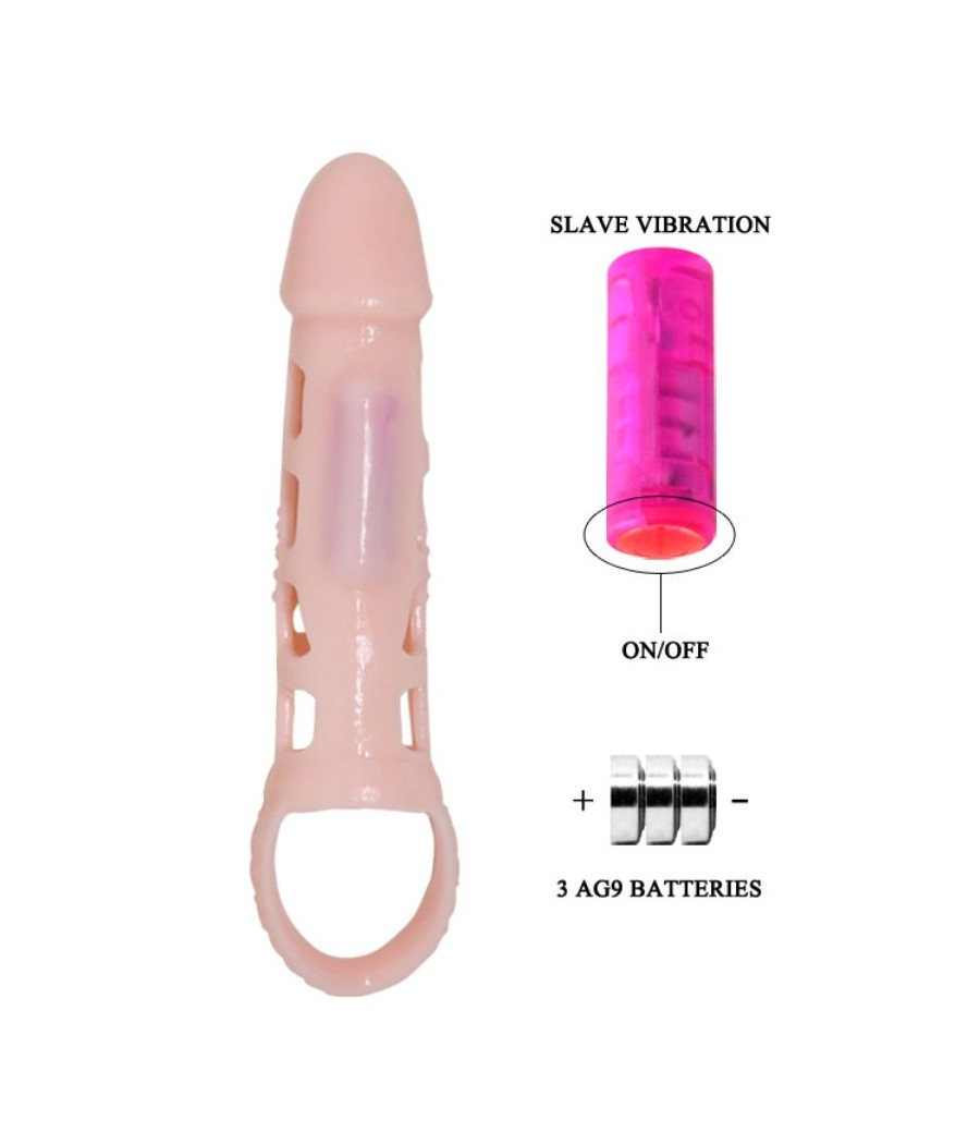 BAILE - PENIS EXTENDER COVER WITH VIBRATION AND NATURAL STRAP 13.5 CM