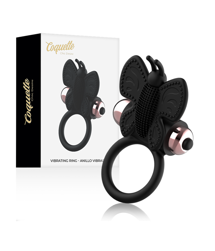 COQUETTE CHIC DESIRE - COCKRING PAPILLON AVEC VIBRATEUR NOIR/ OR