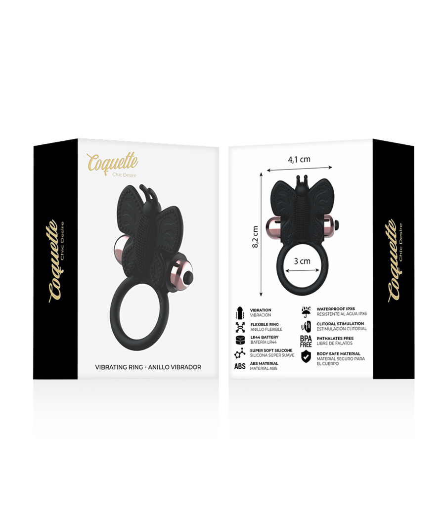 COQUETTE CHIC DESIRE - ANEL BORBOLETA COM VIBRADOR PRETO/ OURO