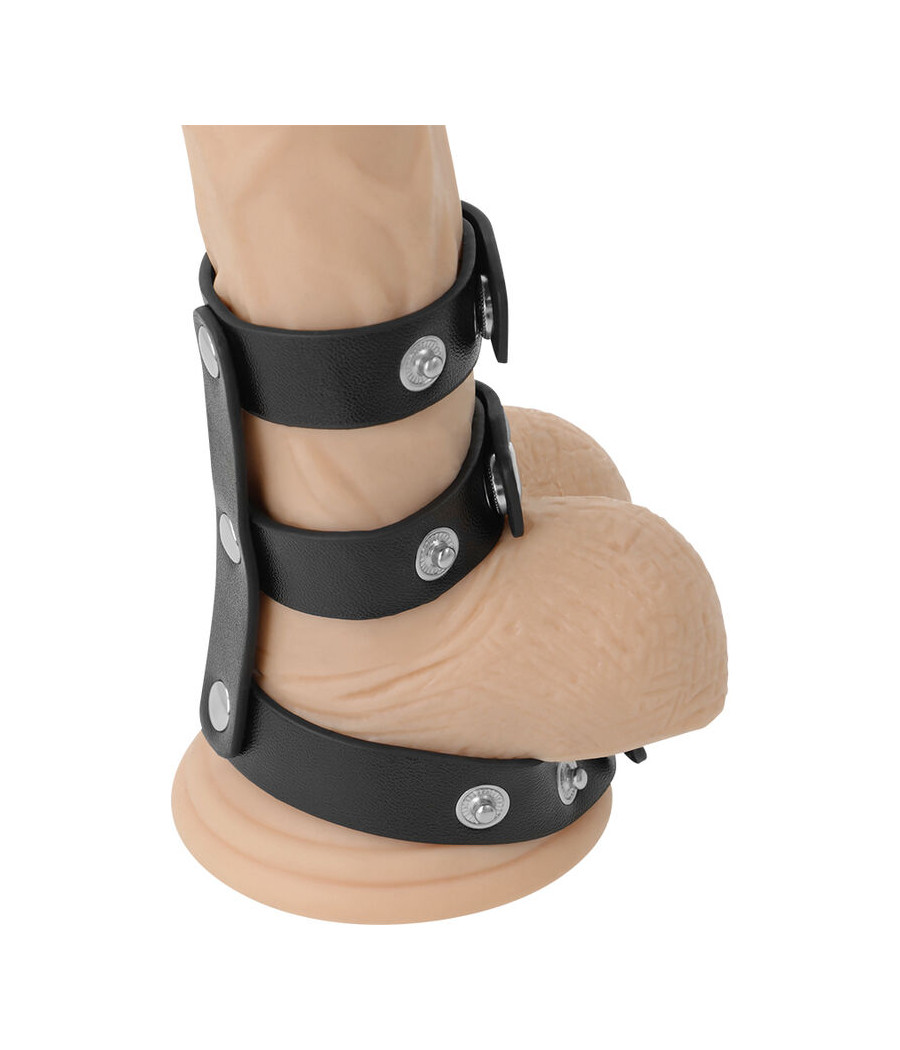 DARKNESS - ADJUSTABLE LEATHER DOUBLE PENIS AND TESTICLE RING