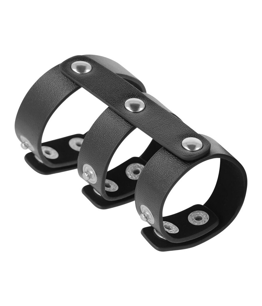DARKNESS - ADJUSTABLE LEATHER DOUBLE PENIS AND TESTICLE RING