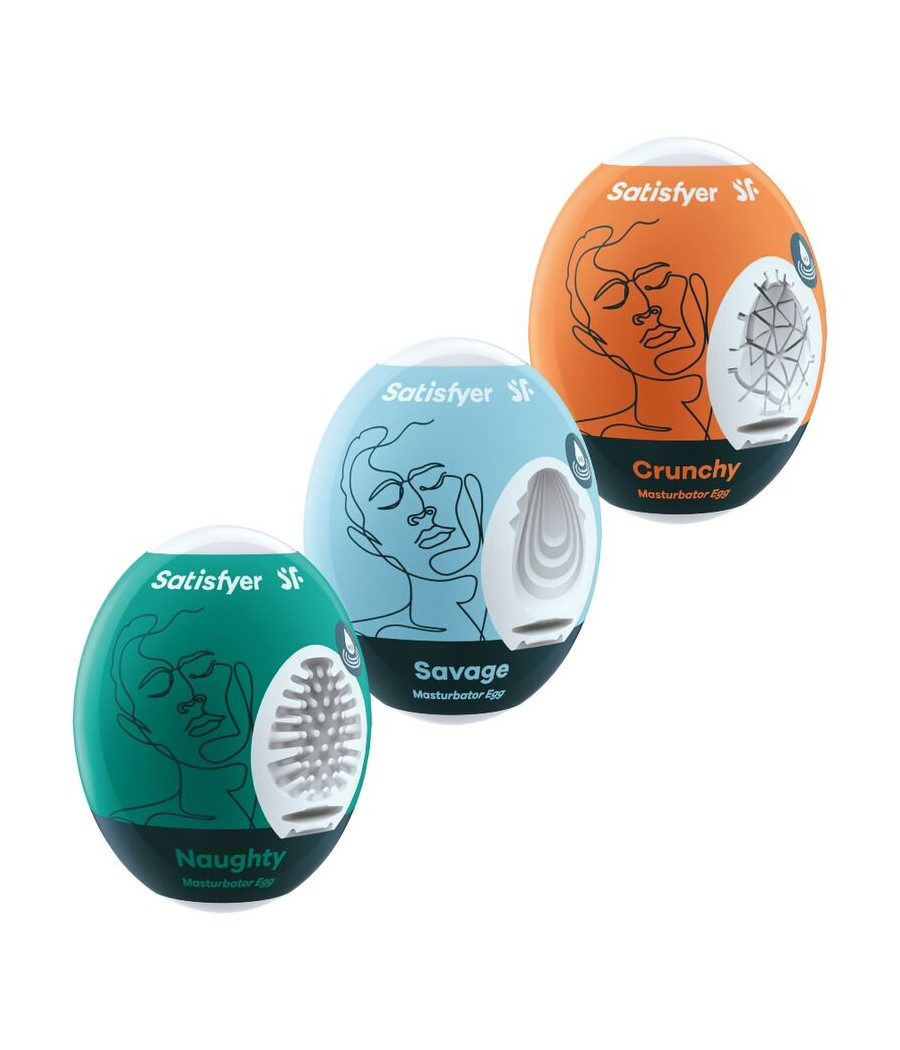 SATISFYER - 3 MASTURBATOR EGGS NAUGHTY, SAVAGE & CRUNCHY