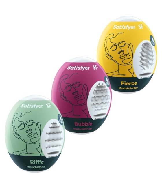 SATISFYER - 3 MASTURBATOR EGGS RIFFLE, BUBBLE & FIERCE