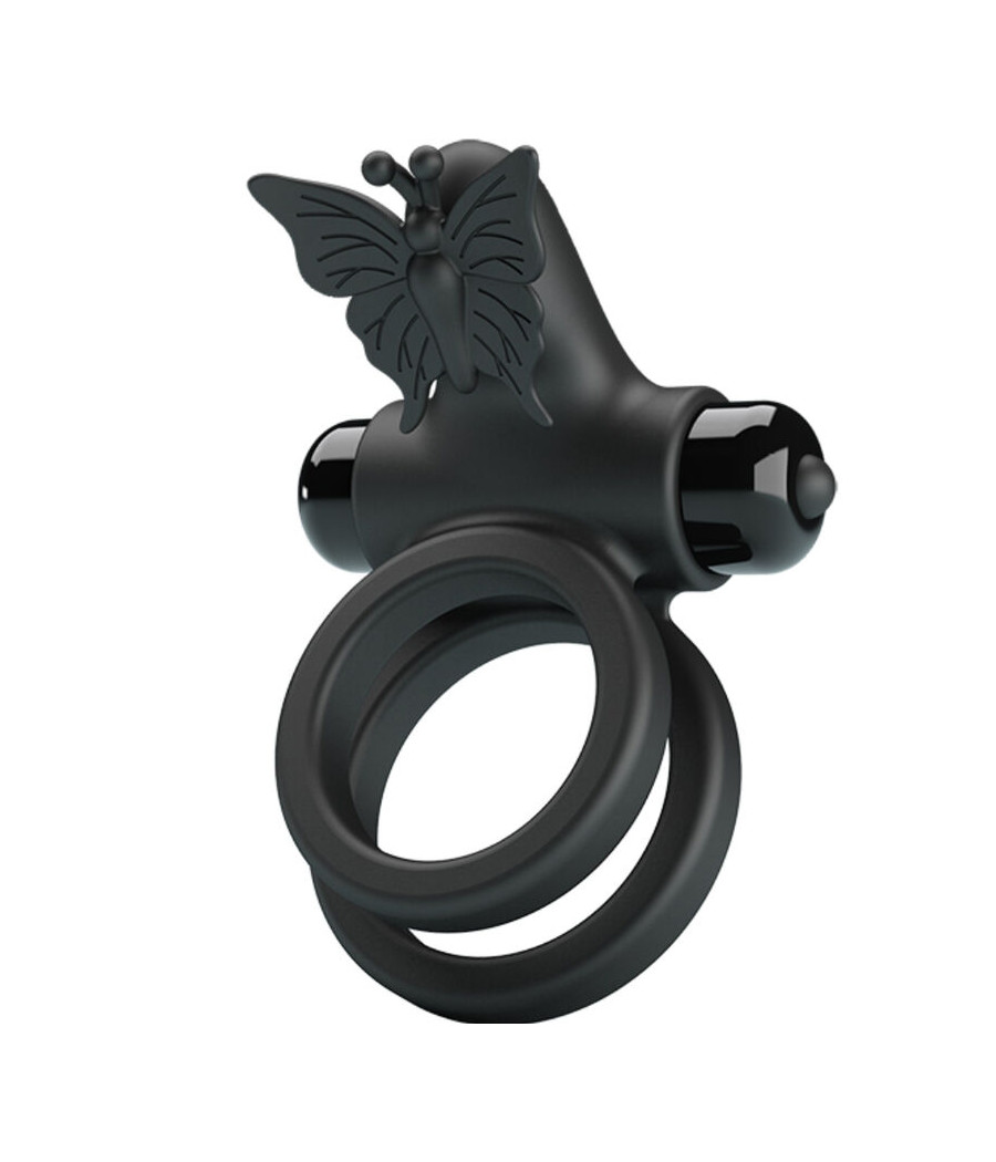 PRETTY LOVE - ANEL VIBRADOR DUPLO COM ESTIMULADOR PRETO