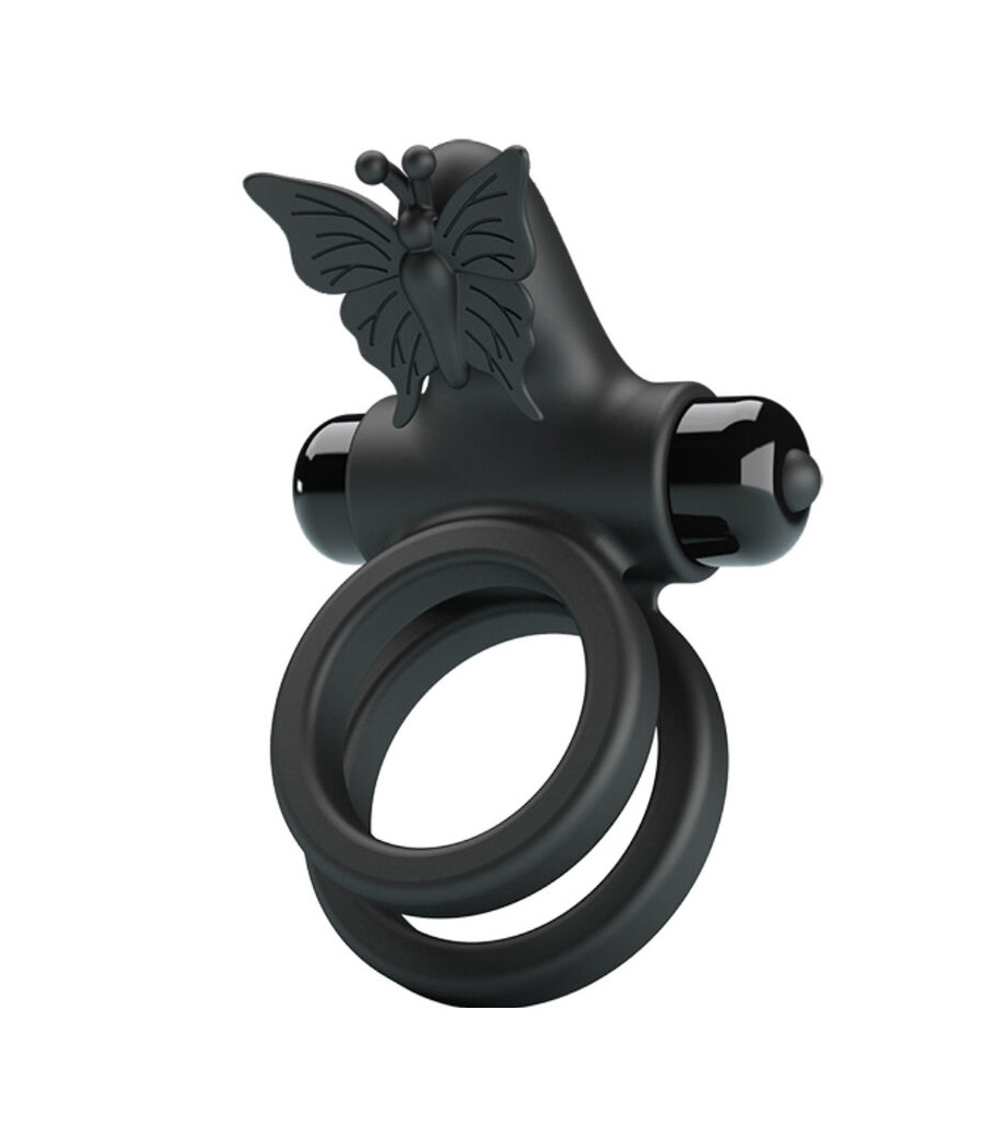 PRETTY LOVE - DOBLE ANILLO VIBRADOR CON ESTIMULADOR NEGRO