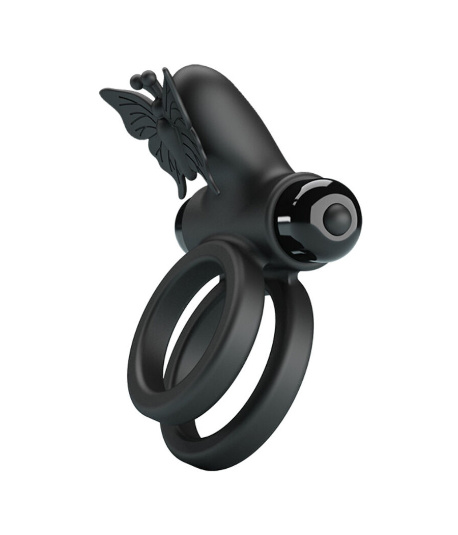 PRETTY LOVE - ANEL VIBRADOR DUPLO COM ESTIMULADOR PRETO