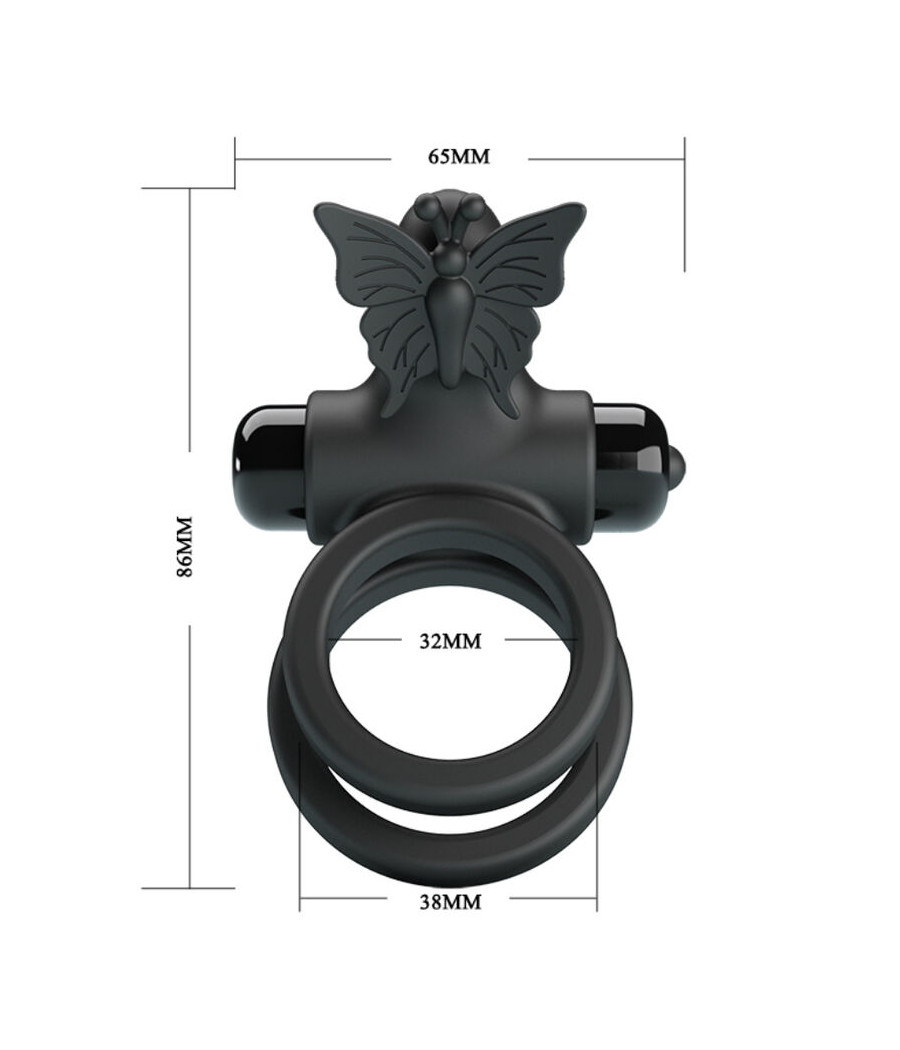 PRETTY LOVE - DOPPIO ANELLO VIBRANTE CON STIMOLATORE NERO