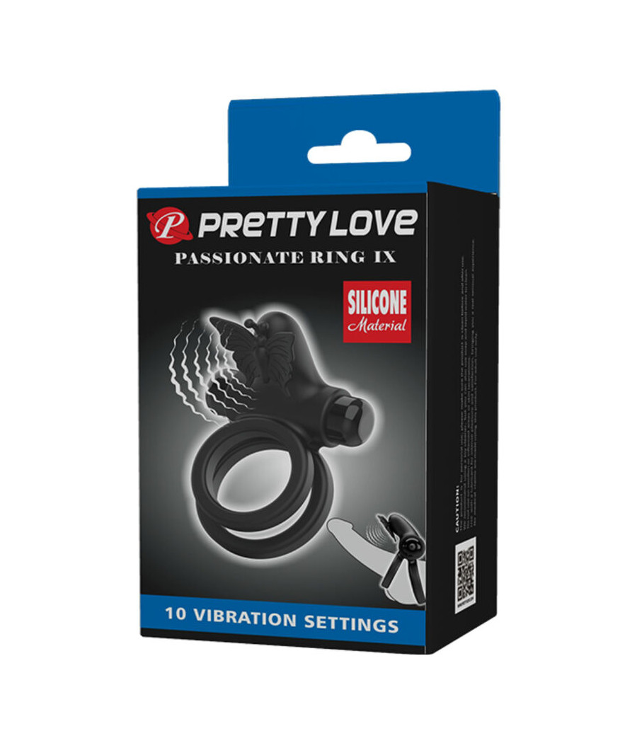 PRETTY LOVE - DOBLE ANILLO VIBRADOR CON ESTIMULADOR NEGRO