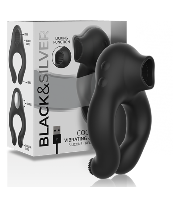 BLACK&SILVER - ANNEAU VIBRATEUR EN SILICONE 3 MOTEURS RECHARGEABLE NOIR