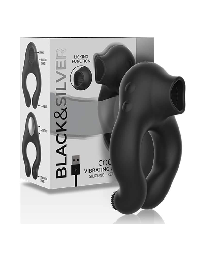 BLACK&SILVER - ANNEAU VIBRATEUR EN SILICONE 3 MOTEURS RECHARGEABLE NOIR