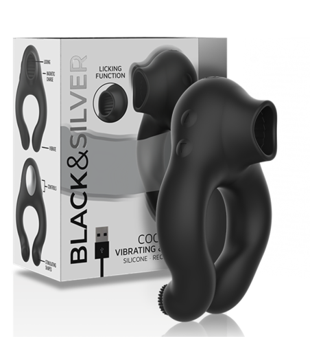 BLACK&SILVER - ANNEAU VIBRATEUR EN SILICONE 3 MOTEURS RECHARGEABLE NOIR