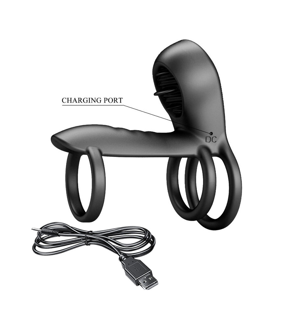 PRETTY LOVE - JAMMY PENIS SHEATH 12 VIBRATIONS WITH RECHARGEABLE SILICONE TONGUE