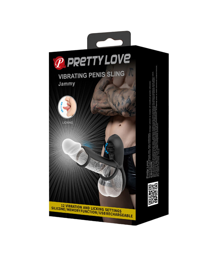 PRETTY LOVE - JAMMY PENIS SHEATH 12 VIBRATIONS WITH RECHARGEABLE SILICONE TONGUE