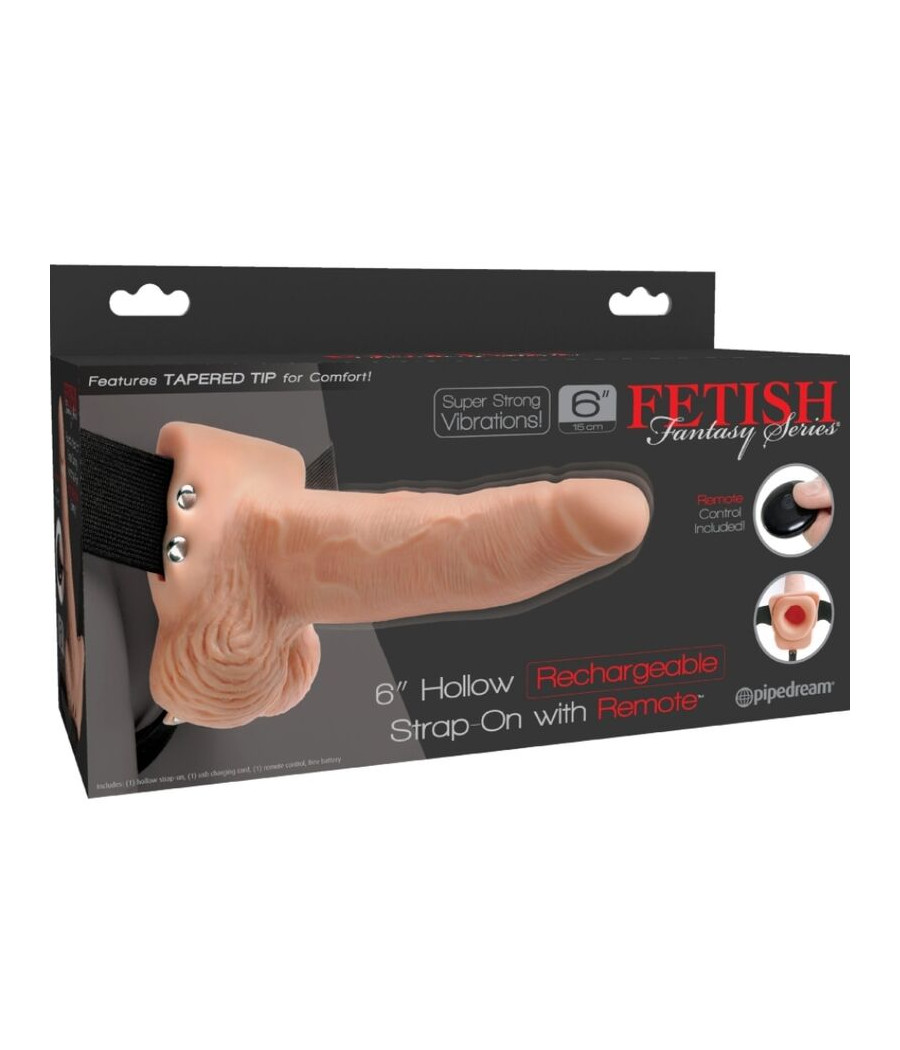 FETISH FANTASY SERIES - ARNÉS AJUSTABLE CONTROL REMOTO PENE REALÍSTICO CON TESTÍCULOS RECARGABLE Y VIBRADOR 15 CM
