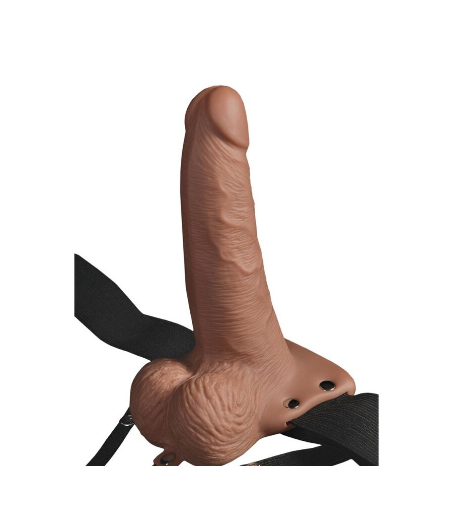 FETISH FANTASY SERIES - ARNÊS AJUSTVEL PÊNIS REALISTA COM TESTÍCULOS RECARREGVEIS E VIBRADOR 15 CM