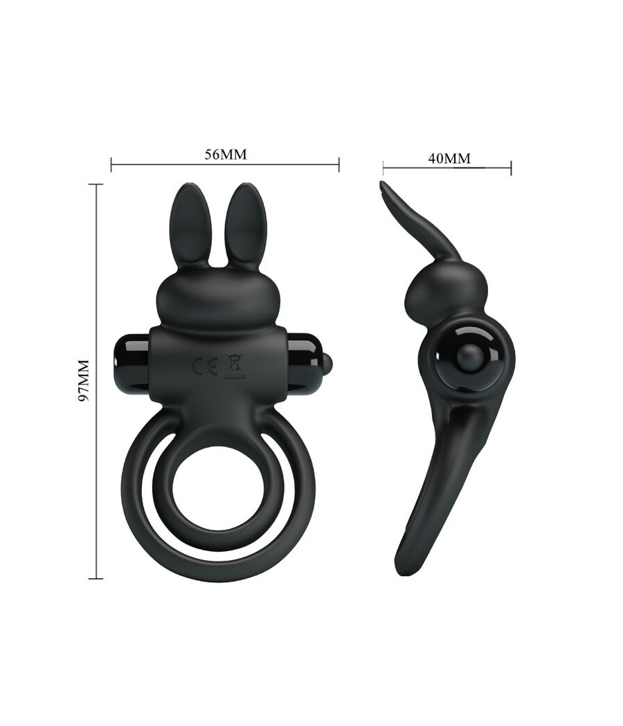 PRETTY LOVE - ANNEAU DE LAPIN VIBRATOR III POUR PÉNIS NOIR