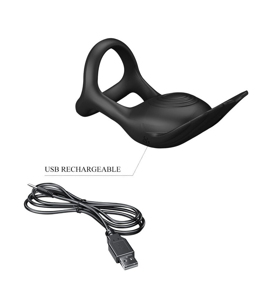 PRETTY LOVE - SILAS ANILLO VIBRADOR 7 VIBRACIONES SILICONA NEGRO