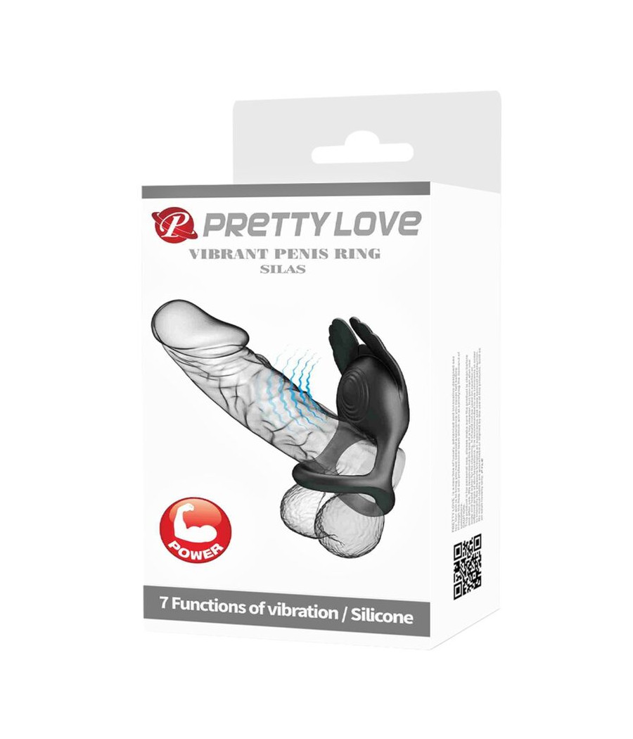 PRETTY LOVE - SILAS ANILLO VIBRADOR 7 VIBRACIONES SILICONA NEGRO