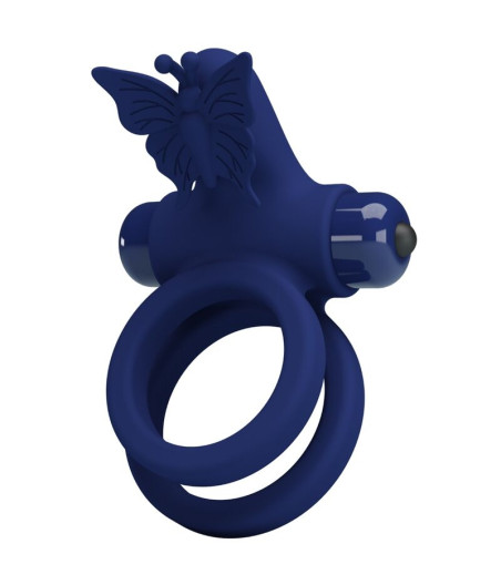 PRETTY LOVE - JAMELE DOUBLE RING WITH VIBRATION & BUTTERFLY STIMULATOR BLUE