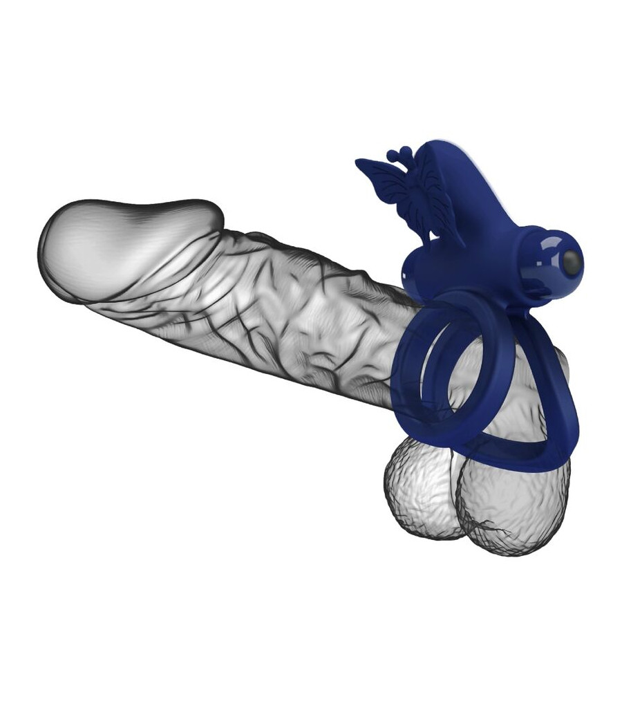 PRETTY LOVE - JAMELE DOUBLE RING WITH VIBRATION & BUTTERFLY STIMULATOR BLUE