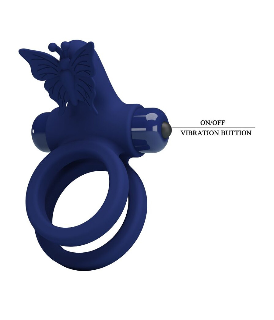 PRETTY LOVE - JAMELE DOUBLE RING WITH VIBRATION & BUTTERFLY STIMULATOR BLUE