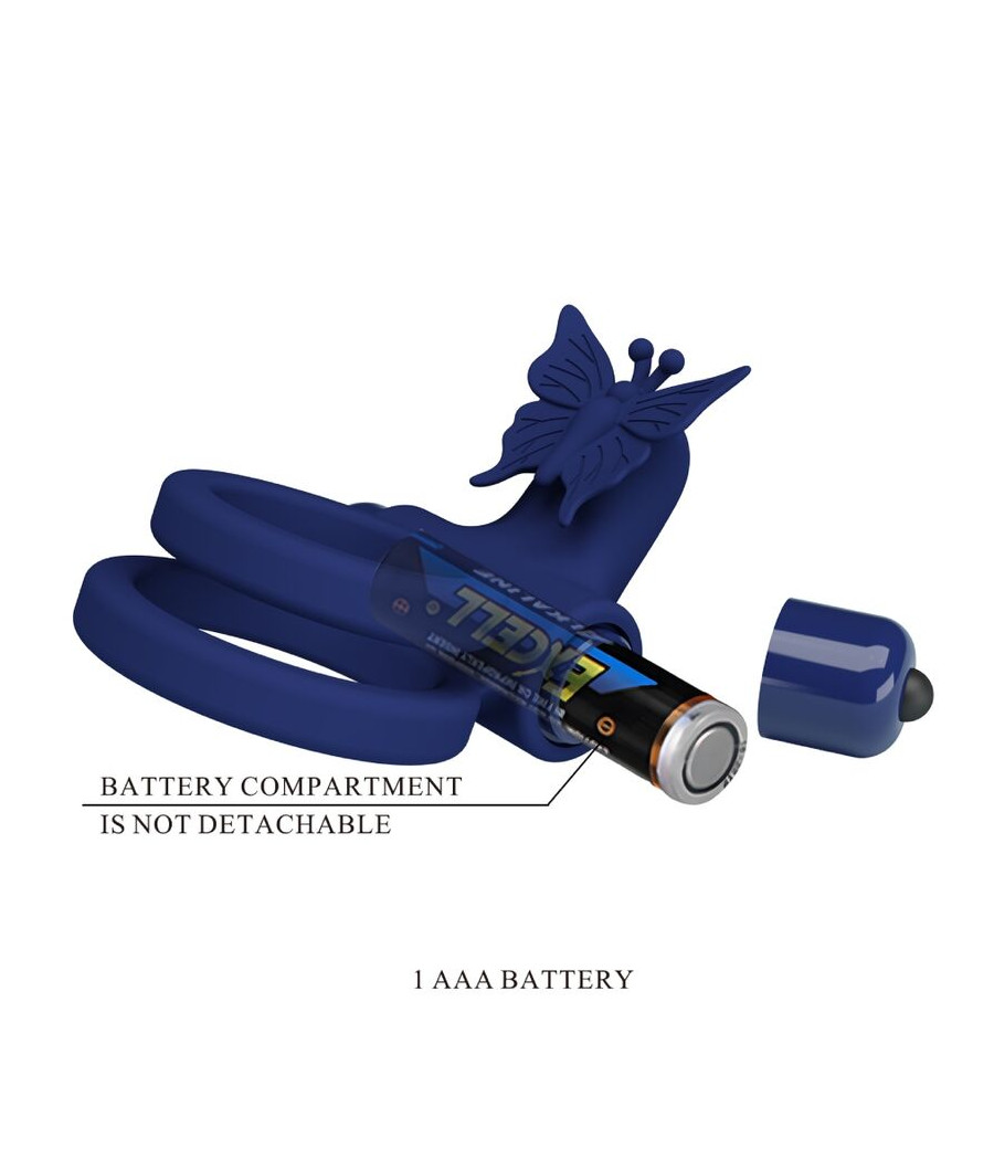 PRETTY LOVE - JAMELE DOUBLE RING WITH VIBRATION & BUTTERFLY STIMULATOR BLUE