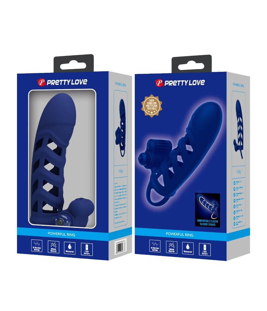 PRETTY LOVE - ALTAF ANNEAU VIBRATEUR AVEC GAINE EN SILICONE BLEU